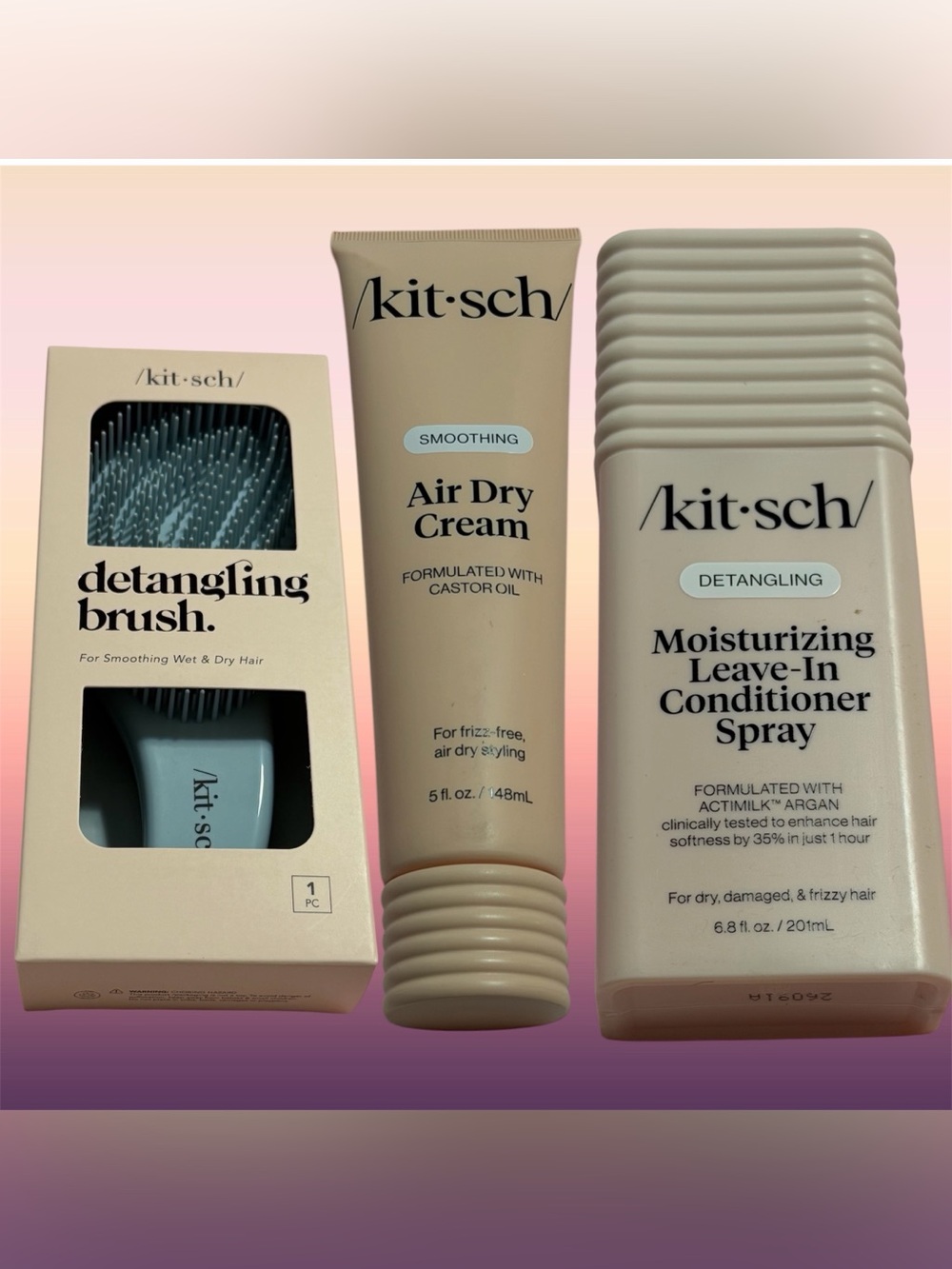 Kitsch 3-Piece Hair Care Bundle Detangling Brush, Air Dry Cream & Leave-In Condi
